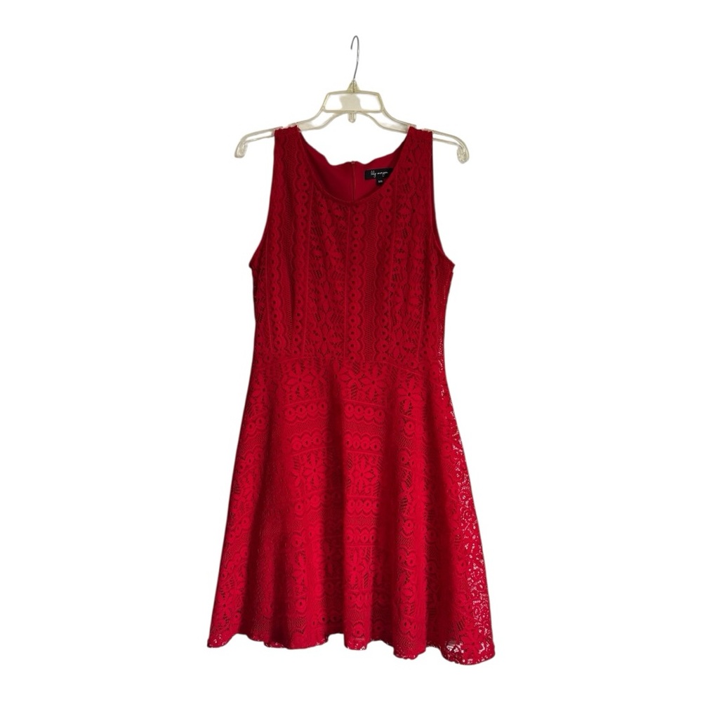 Red Lace Dress A-Line Medium Sleeveless Lily Morgan Business Casual Classic Cute